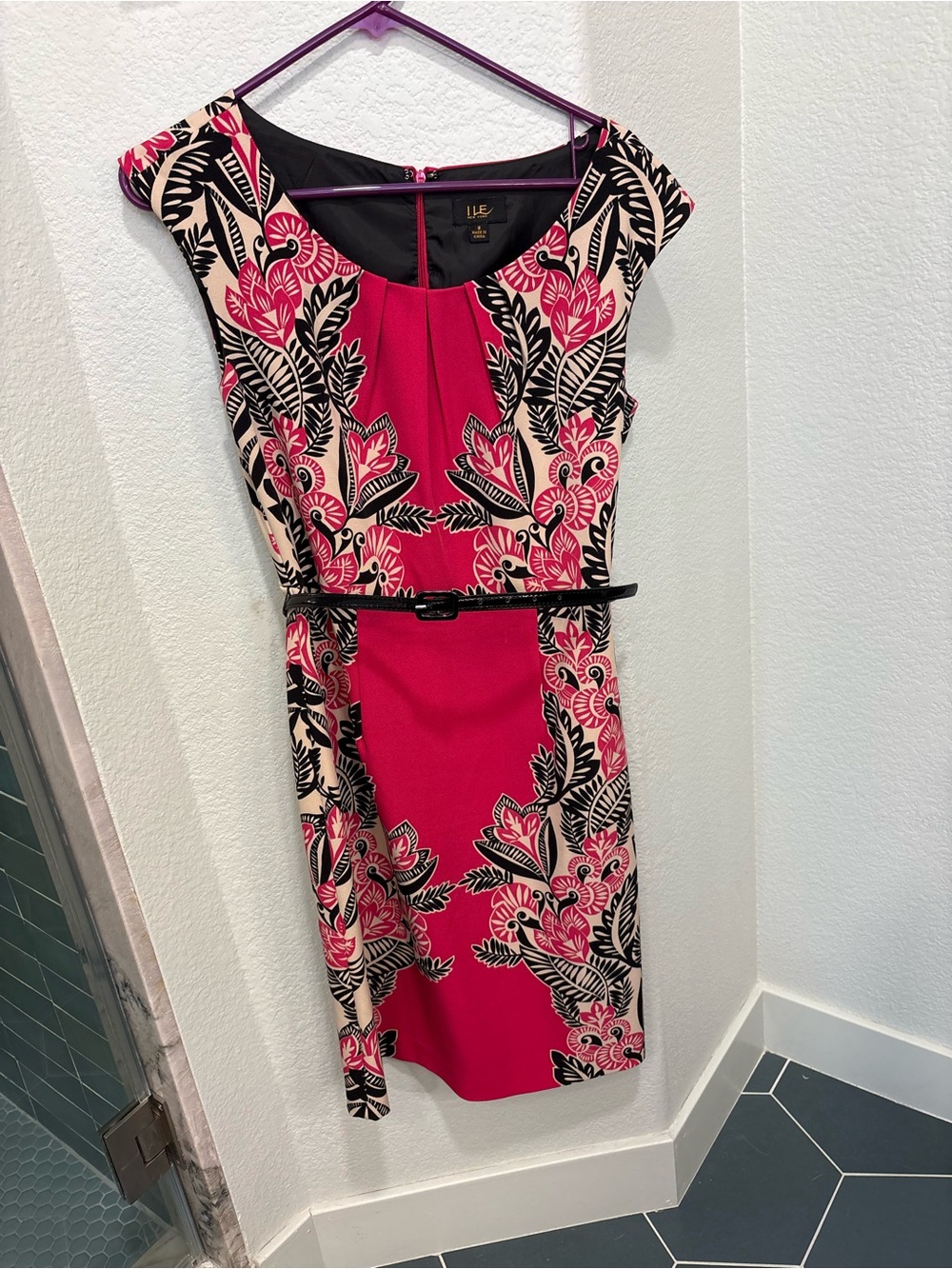 ILE Pink Floral Midi Dress with Removable Belt